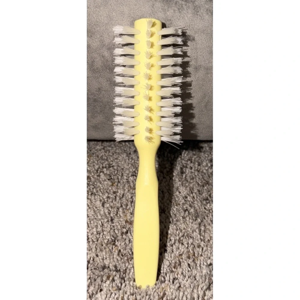Vintage Avon Yellow Full Round Brush Petite 7 Inches White Bristle Travel Purse